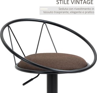 Set de 2 Taburetes de Bar Giratorios, Taburetes de Cocina con Respaldo y Reposapiés de Metal, Altura Ajustable y Asiento Acolchado para Sala de Estar y Cocina, Marrón 51X46X78-100Cm