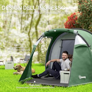 Tienda de Camping en Túnel para 2-3 Personas, Tienda de Camping Familiar de 3 Plazas con Zona de Estar y Dormitorio, Puertas, Ventanas Laterales y Bolsa de Transporte, 426X206X154 Cm