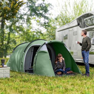 Tienda de Camping en Túnel para 2-3 Personas, Tienda de Camping Familiar de 3 Plazas con Zona de Estar y Dormitorio, Puertas, Ventanas Laterales y Bolsa de Transporte, 426X206X154 Cm