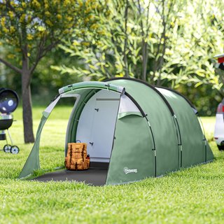 Tienda de Camping en Túnel para 2-3 Personas, Tienda de Camping Familiar de 3 Plazas con Zona de Estar y Dormitorio, Puertas, Ventanas Laterales y Bolsa de Transporte, 426X206X154 Cm