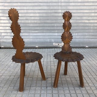 Sillas madera tallada brutalista 1960