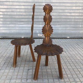 Sillas madera tallada brutalista 1960