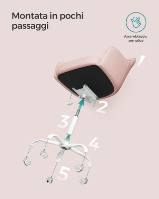 Silla de Estudio en Casa, Silla Giratoria, Ajustable en Altura, Soporta 110 Kg, Estructura de Acero, Tejido de Algodón-Lino Transpirable, Estudio, Dormitorio, Rosa OBG019P01