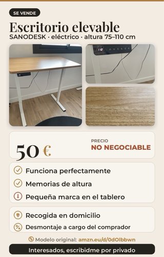 Escritorio elevable 100x60 motorizado