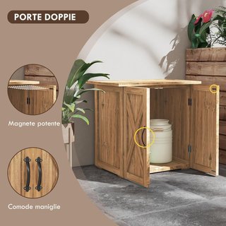 Armario Exterior de Madera de Abeto con 2 Puertas, Caseta de Jardín para Herramientas con Techo y Cierre Magnético, para Jardín y Balcón, 77X55X72 Cm, Marrón