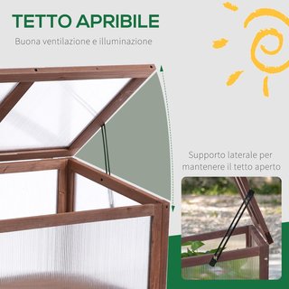 Mini Invernadero de Jardín Elevado para Plantas Estructura de Madera y Policarbonato con Techo Abatible e Inclinado, 90X50X93Cm