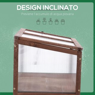 Mini Invernadero de Jardín Elevado para Plantas Estructura de Madera y Policarbonato con Techo Abatible e Inclinado, 90X50X93Cm