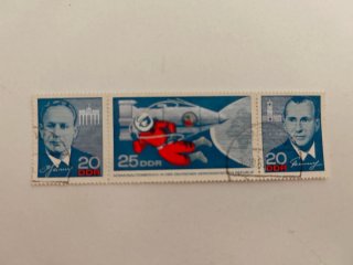 Tira 3 Sellos DDR 1965 Visita Cosmonautas Espacio