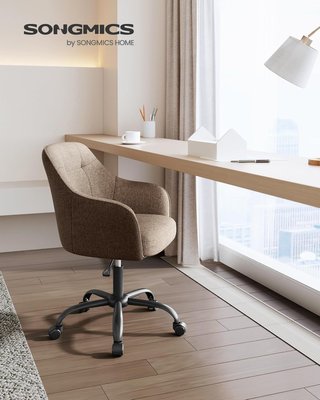 Silla de Estudio en Casa, Silla Giratoria, Ajustable en Altura, Capacidad de 110 Kg, Estructura de Acero, Tejido de Algodón-Lino Transpirable, Estudio, Dormitorio, Marrón OBG019K01