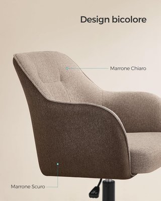 Silla de Estudio en Casa, Silla Giratoria, Ajustable en Altura, Capacidad de 110 Kg, Estructura de Acero, Tejido de Algodón-Lino Transpirable, Estudio, Dormitorio, Marrón OBG019K01