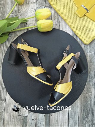 Sandalias de piel negras y amarillas * AUDLEY * 37