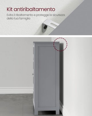 Mueble De Baño, Mueble Para Baño Estrecho, Organizador, Cajonera, Con 4 Cajones, Puerta, Estante Regulable, 30 X 55 X 82 Cm, Gris Tortora