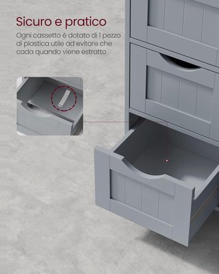 Mueble De Baño, Mueble Para Baño Estrecho, Organizador, Cajonera, Con 4 Cajones, Puerta, Estante Regulable, 30 X 55 X 82 Cm, Gris Tortora