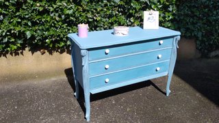 Cómoda Azul 3 Cajones Madera