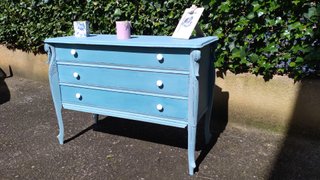 Cómoda Azul 3 Cajones Madera