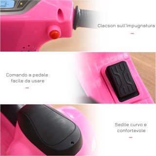Moto Eléctrica para Niños 6V Con Licencia Oficial Vespa Batería, Motocicleta Eléctrica para Niños de 18-36 Meses Con Faros y Claxon, 66.5X38X52Cm, Rosa