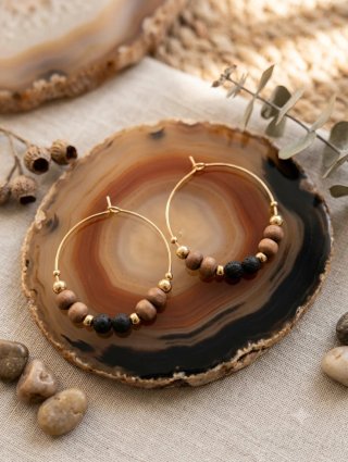 Pendientes Aro Madera y Dorados