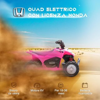 HONDA Quad Eléctrico para Niños 18-36 Meses, Mini Quad para Niños Con Luces LED, Claxon y Pedales, Velocidad Máx 2.8 Km/H, 65.5X38.5X43.5 Cm, Rosa