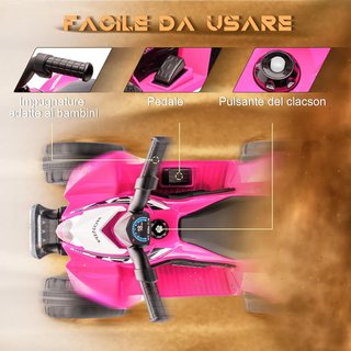 HONDA Quad Eléctrico para Niños 18-36 Meses, Mini Quad para Niños Con Luces LED, Claxon y Pedales, Velocidad Máx 2.8 Km/H, 65.5X38.5X43.5 Cm, Rosa