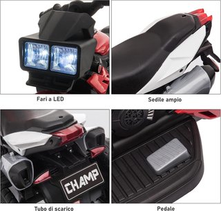 Moto Eléctrica para Niños de 3-5 Años 6V (Máx. 25Kg), Velocidad 3Km/H, Motocicleta Eléctrica para Niños con 3 Ruedas, Luces y Sonidos, Roja, 86X42X52Cm