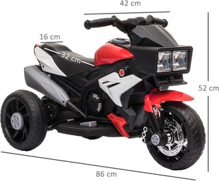 Moto Eléctrica para Niños de 3-5 Años 6V (Máx. 25Kg), Velocidad 3Km/H, Motocicleta Eléctrica para Niños con 3 Ruedas, Luces y Sonidos, Roja, 86X42X52Cm