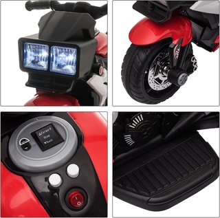 Moto Eléctrica para Niños de 3-5 Años 6V (Máx. 25Kg), Velocidad 3Km/H, Motocicleta Eléctrica para Niños con 3 Ruedas, Luces y Sonidos, Roja, 86X42X52Cm