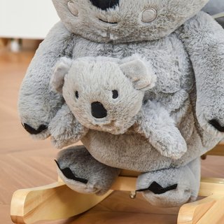 Caballo Balancín Koala de Peluche Acolchado con Sonidos, Cinturón de Seguridad y Base de Madera, 60X33X50Cm, Gris