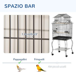 Jaula para Aves de Interior de Acero y Madera con Bandeja Extraíble, 4 Ruedas, Perchero y Contenedor de Alimentos, 50X49X137Cm, Negro