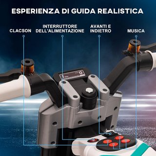 Moto Eléctrica para Niños 6V con Ruedines, Claxon, 4 Faros y Música, Motocicleta Eléctrica para Niños de 3-5 Años en PP y Metal, Velocidad 3 Km/H, 86X44X58 Cm, Blanca