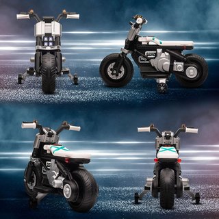 Moto Eléctrica para Niños 6V con Ruedines, Claxon, 4 Faros y Música, Motocicleta Eléctrica para Niños de 3-5 Años en PP y Metal, Velocidad 3 Km/H, 86X44X58 Cm, Blanca