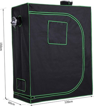 Tienda Hidropónica en Oxford 600D Con 3 Salidas de Aire Regulables y Ventana, Invernadero Hidropónico para Cultivo Con Orificio para Cables Internos, 120X60X150 Cm, Negro