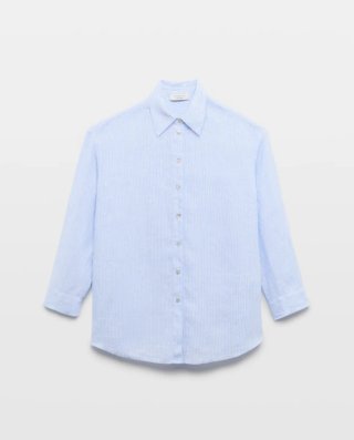 Camisa lino rayas azul Corte Inglés con etiqueta