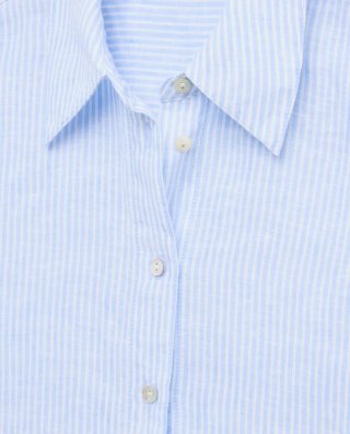 Camisa lino rayas azul Corte Inglés con etiqueta