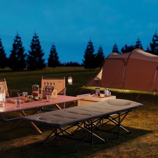 Cama de Camping Plegable con Cojín Integrado y Bolsillo Lateral, Camilla de Camping de Metal y Poliéster, Resistente hasta 150 Kg, 187X67X37 Cm, Gris