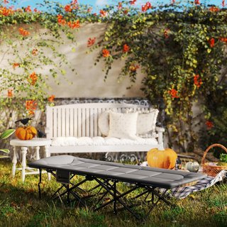 Cama de Camping Plegable con Cojín Integrado y Bolsillo Lateral, Camilla de Camping de Metal y Poliéster, Resistente hasta 150 Kg, 187X67X37 Cm, Gris