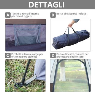 Tienda De Camping Para 2 Personas Con Apertura Automática Y Accesorios Incluidos, Tienda De Viaje De Acero, Tejido Oxford Y Fibra De Vidrio, Gris Y Negro