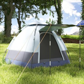 Tienda De Camping Para 2 Personas Con Apertura Automática Y Accesorios Incluidos, Tienda De Viaje De Acero, Tejido Oxford Y Fibra De Vidrio, Gris Y Negro