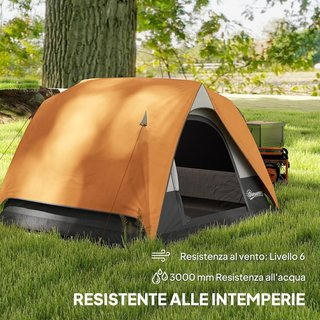 Tienda De Camping Para 3 Personas Con Suelo, Tienda De Trekking Familiar En Forma De Cúpula Impermeable 3000Mm Con Bolsillos Extraíbles, Gancho Para Linterna Y Bolsa De Transporte