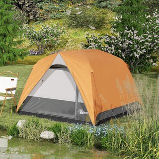 Tienda De Camping Para 3 Personas Con Suelo, Tienda De Trekking Familiar En Forma De Cúpula Impermeable 3000Mm Con Bolsillos Extraíbles, Gancho Para Linterna Y Bolsa De Transporte
