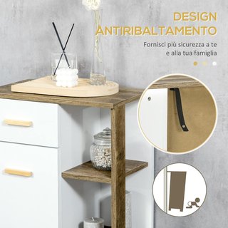Mueble De Baño Moderno Con Armario, Cajón Y Estantes De Madera, Armario De Baño Multiusos Ahorra Espacio Con Base Elevada, 50X30X89 Cm, Blanco