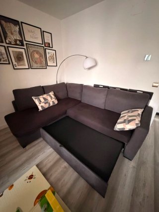 Sofá Rinconera Marrón/Gris Tela