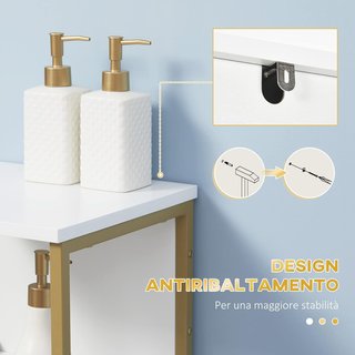 Mueble De Baño, Columna De Baño Con Cajón, Armario Y Estante De Madera Y Metal, 30X30X105Cm, Blanco