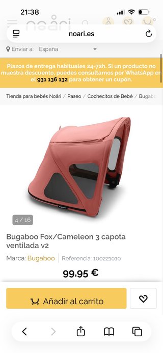 Bugaboo Fox/Cameleon 3 capota ventilada