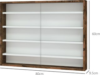 Vitrina Expositiva de Pared con 4 Estantes Regulables, Vitrinita para Coleccionismo, Exhibidor de Pared para Objetos de Colección, en Vidrio y Aglomerado, 80X9.5X60 Cm, Marrón