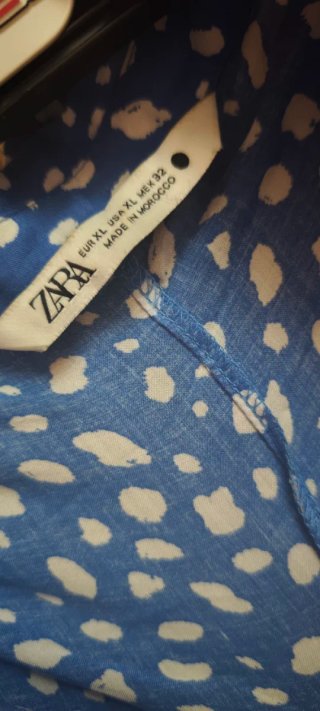 Vestido Largo Zara Azul Topos Blancos Talla XL