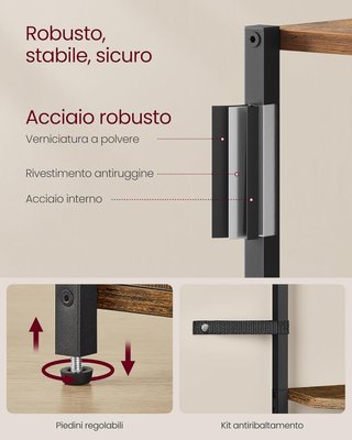 Estantería Esquinera Con Contenedor, Librería Esquinera Con 5 Estantes, Estante Esquinero, para Sala De Estar, Dormitorio, Cocina, Baño, Marrón Vintage Y Negro Tinta LBC580K01