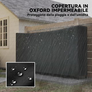 Leñera Exterior de Acero, Soporte de Leña Exterior con Cubierta Impermeable Oxford 600D, Estructura Ajustable y Cadenas de Metal, Porta Leña Elevado, 0.8M³, 235X31X116 Cm, Negro