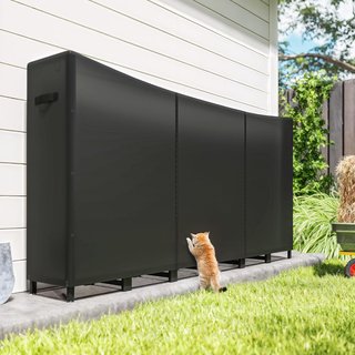 Leñera Exterior de Acero, Soporte de Leña Exterior con Cubierta Impermeable Oxford 600D, Estructura Ajustable y Cadenas de Metal, Porta Leña Elevado, 0.8M³, 235X31X116 Cm, Negro