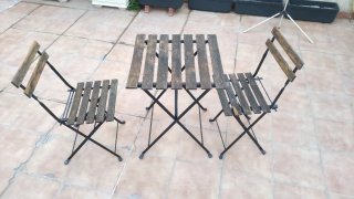 Conjunto mesa y 2 sillas madera y metal