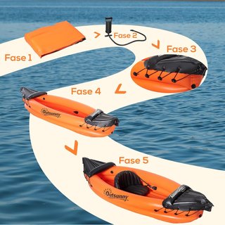 Canoa Inflable 1 Persona Kayak Con Remo de Aluminio, Kit de Reparación y Bomba de Inflado, Naranja